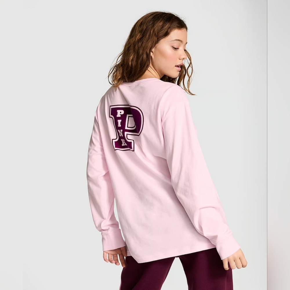 New Victoria Secret PINK Campus Cotton Long-Sleeve Tee Size Medium